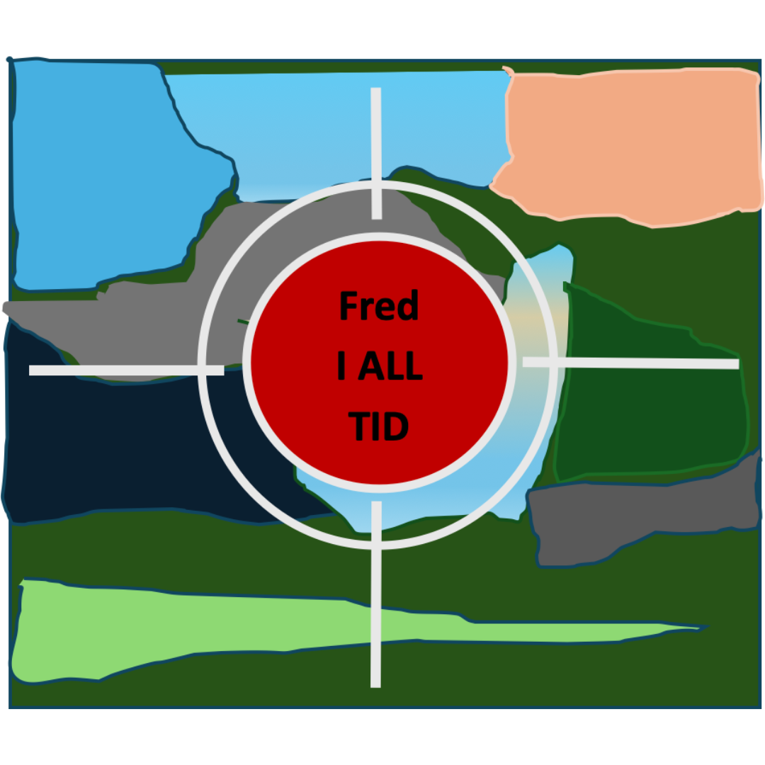 Bilden. Skiss av Helge Jonsson, juli 2020, som ett av förslagen till fredsmonument på Långå Skans. Måltavla med texten: Fred I All Tid, i ett sikte där verkligheten skildras i kamouflageteknik som bakgrund.